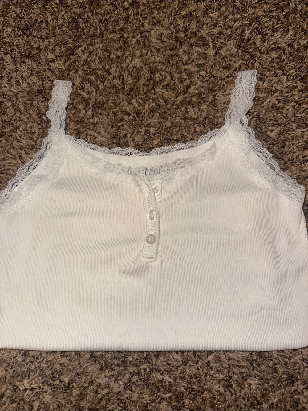 Brandy Melville White Lace-Trim Ribbed Henley Cami